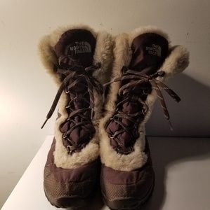 North Face Nuptse Faux Fur Boot, Brown/Cream, sz8
